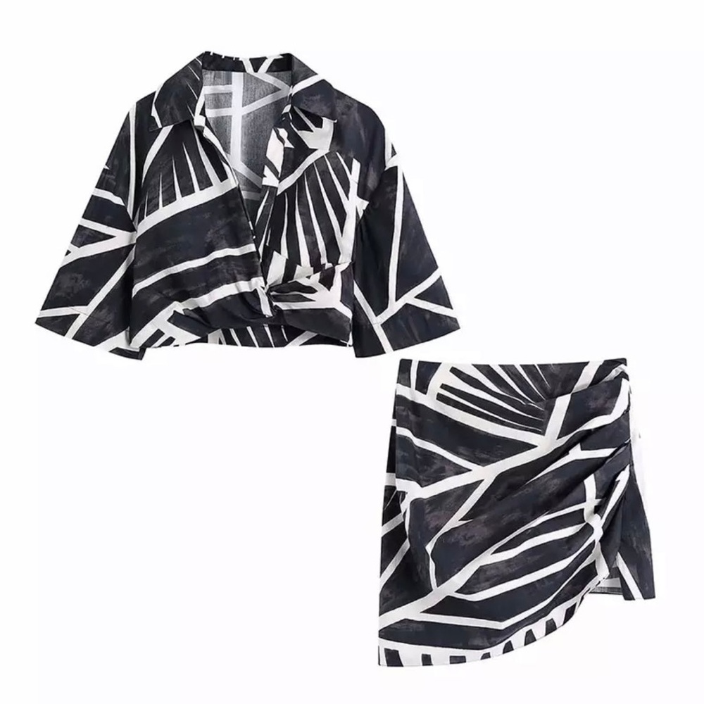 Zara black/white asymmetrical crop top and skirt